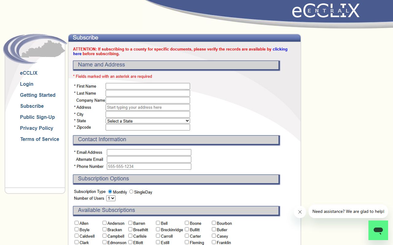 Caldwell County County Clerk eCCLIX subscription service
