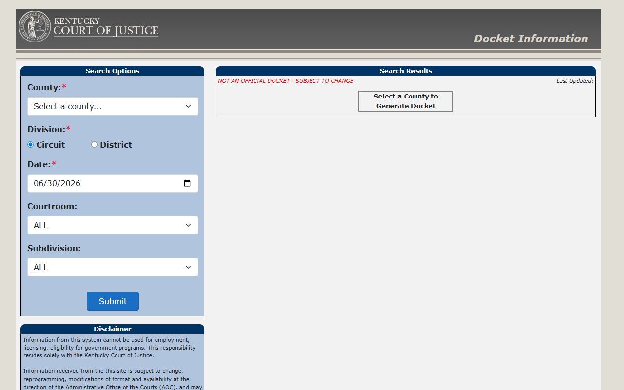Caldwell County court docket search fields