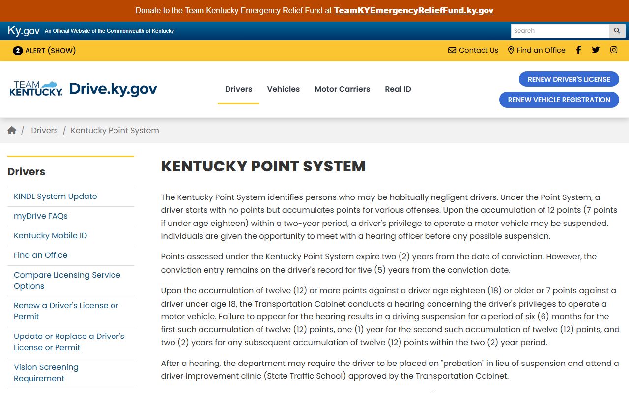 Caldwell County traffic court records Kentucky point system source