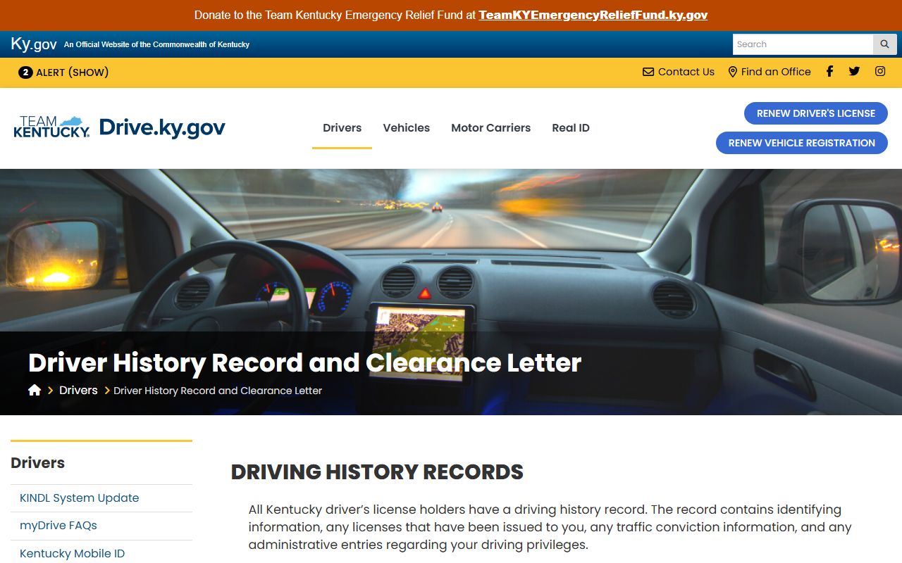 Caldwell County traffic court records KYTC driving history source