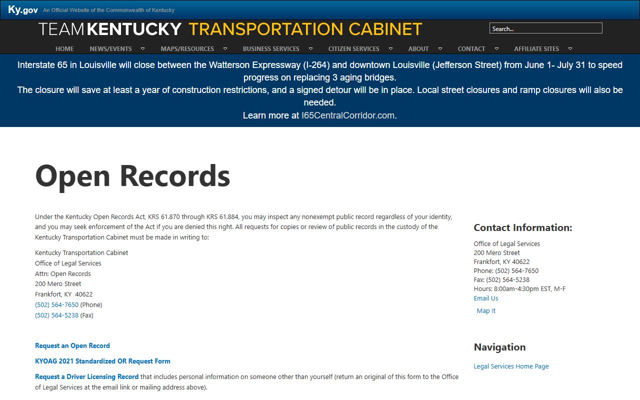 Caldwell County traffic court records KYTC open records source