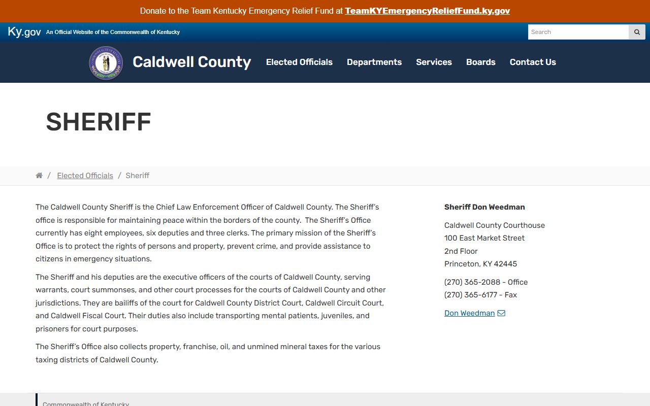 Caldwell County warrant records Sheriff Don Weedman contact source